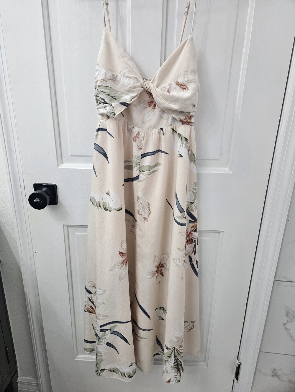 Women’s Cream Floral Slip Dress with Spaghetti Straps